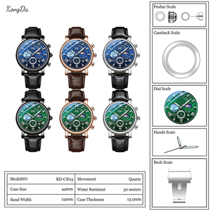 Orologio da <span class=keywords><strong>Uomo</strong></span> al Quarzo Cronografo di Lusso con Logo Personalizzato, Quadrante con Lancette Luminose, Calendario, Impermeabile, Cinturino <span class=keywords><strong>in</strong></span> Pelle e Cassa <span class=keywords><strong>in</strong></span> Lega da 44mm - Product Image 4