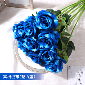 ช่อกุหลาบประดิษฐ์สีฟ้าดอกไม้ผ้าไหมจำลองสูงตกแต่งบ้านงานแต่งงาน - Product Image 4