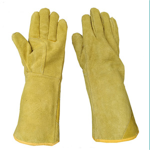 Fox 16-Inch Welding <b>Gloves</b> <b>Long</b> Yellow Double-Layer Cowhide Leather With Reinforced Grip And Canvas Lining For Welding Industry - Product Image 1