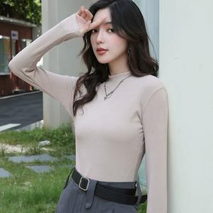 חולצת בסיס חצי צווארון חורפית עם שרוולים ארוכים בטנת פליס חולצות נשים חולצות תחתונות מבודדות חום - Product Image 6