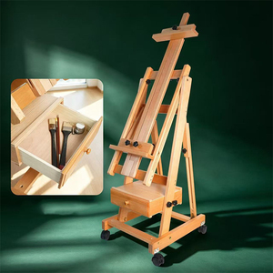 Chevalet en hêtre avec tiroirs <span class=keywords><strong>de</strong></span> rangement et roulettes, chevalet <span class=keywords><strong>de</strong></span> table pliable, trépied portable pour boîte à croquis <span class=keywords><strong>de</strong></span> terrain pour peintres - Product Image 1