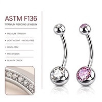 Kaishee Vente en gros Anneau de nombril en Titane ASTM F136 G23 à filetage externe avec Zircon Cubique Rond, Piercing long 10-12-14mm