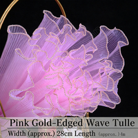 Tulle ondulé E-magic Gold Silver Edged Wave, 28 cm de large, 4 m de long, couleur champagne, à volants floraux, en polyester écologique, pour bouquet de fleurs