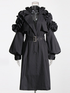 Cappotto <span class=keywords><strong>Trench</strong></span> <span class=keywords><strong>Classico</strong></span> Vintage da <span class=keywords><strong>Donna</strong></span>, Elegante, Monocolore, con Lacci, Vestibilità Slim o Ampia, Lungo, Stile Inglese, con Volant, per Autunno Inverno - Product Image 3