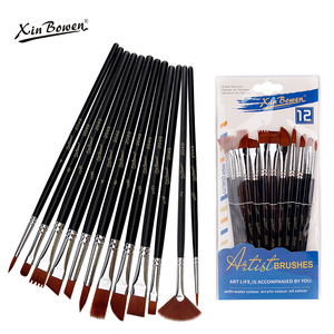Xin Bowen haute qualité 12 pièces artiste pinceau ensemble manche en bois forme différente Nylon cheveux huile artiste <span class=keywords><strong>peinture</strong></span> brosse - Product Image 1