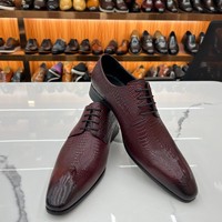 Chaussures habillées décontractées en cuir véritable pour hommes, style Derby à bout pointu et embossé, tendance, pour tenue formelle, chaussures britanniques pour hommes