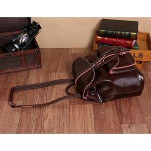 Oil Wax Cowhide Pocket <b>Backpack</b> with Closure Cover Korean Style Leather Large Bag - Product Image 2