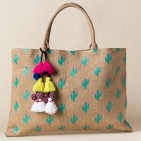 Sac d'été en lin imperméable avec pompon pour femme, sacoche de plage, de Shopping à bandoulière, en JUTE, fourre-tout avec pompon