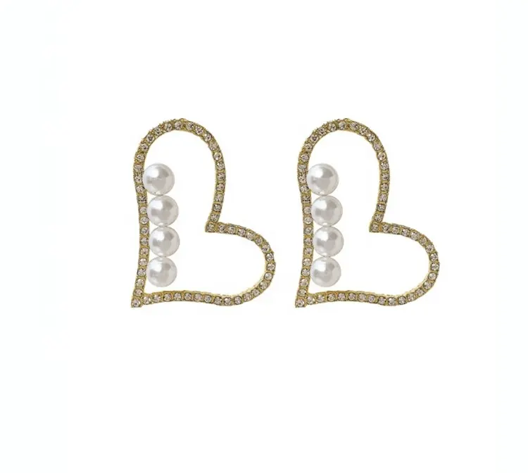 Модные серьги-гвоздики в форме сердца, богемные серьги с бисером, сердцем и кристаллами, блестящие Висячие жемчужные серьги