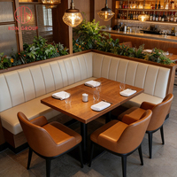 Table moderne et élégante avec pieds en métal, cadre en bois, canapé rembourré en cuir, chaise rembourrée pour restaurant, café, boutique, ensemble de meubles