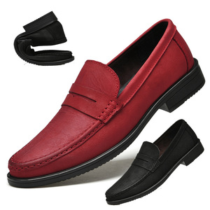 Nuove Scarpe Casual in Pelle Rosso Brillante da Uomo per l'Autunno, Traspiranti, Slip-On, Punta Rotonda, Calde e alla Moda - Product Image 1