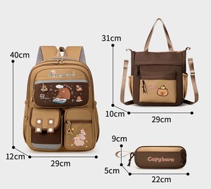 Ensemble de sac à dos 3 pièces Capibara de dessin animé avec bandes réfléchissantes, sac à dos scolaire Capybaras avec sac d'étude, trousse à crayons - Product Image 5