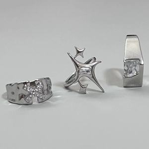 INS Chic Koreanischer Modedesigner Silber X CZ Zirkon Kristall North Star Fingerringe für Frauen Männer Schmuck - Product Image 1