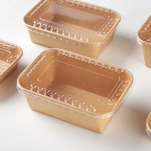 Takeaway cấp thực phẩm kraft giấy container khay hình chữ nhật kraft giấy thực phẩm hộp với nắp nhựa trong suốt - Product Image 3
