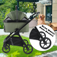 Poussette de luxe pliable et légère verte pour chat et chien avec fermeture éclair, pare-soleil réglable, cadre en aluminium détachable pour les voyages et le jogging