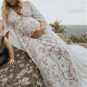 <span class=keywords><strong>Vestido</strong></span> de encaje de maternidad para mujeres embarazadas, <span class=keywords><strong>vestido</strong></span> de boda largo de talla grande - Product Image 2