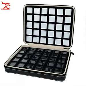 Boîte de rangement haut de gamme en similicuir noir pour pierres précieuses, étui de voyage pour diamants, porte-bijoux avec boîte à gemmes portable - Product Image 5
