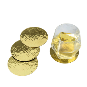 Base de terciopelo para posavasos para bebidas, juego de tazas de té, vasos de resina de madera, mesa de mármol, posavasos de cobre de latón macizo martillado - Product Image 1