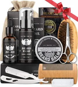 Barbero con etiqueta privada, perfume de sándalo, vainilla, para crecimiento orgánico, aceite de barba, juego de bálsamo para la barba