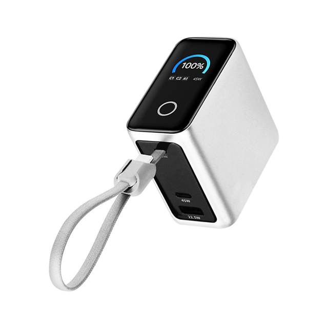 Latest Design 45W Fast Charging TFT Smart Display Colorful Touch Screen PVC Waterproof Power Bank 15000mah Retractable Cable