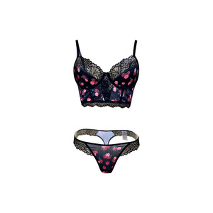 Article populaire : <span class=keywords><strong>Ensemble</strong></span> de <span class=keywords><strong>lingerie</strong></span> féminine sexy et <span class=keywords><strong>glamour</strong></span>, imprimé roses, avec soutien-gorge à taille froncée en dentelle et string, pour usage quotidien - Product Image 4