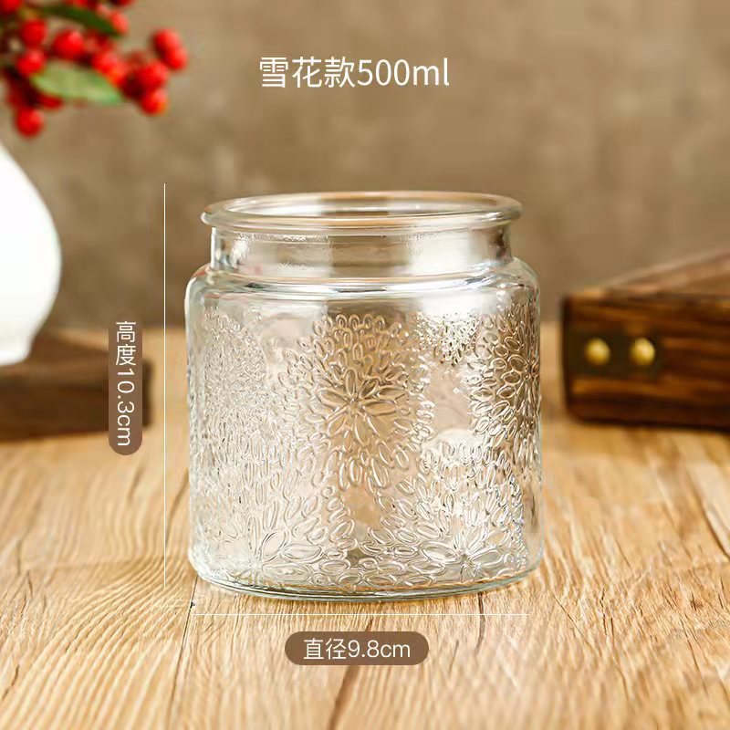 500ml Amazon hot sale Embossed storage glass jar with lid