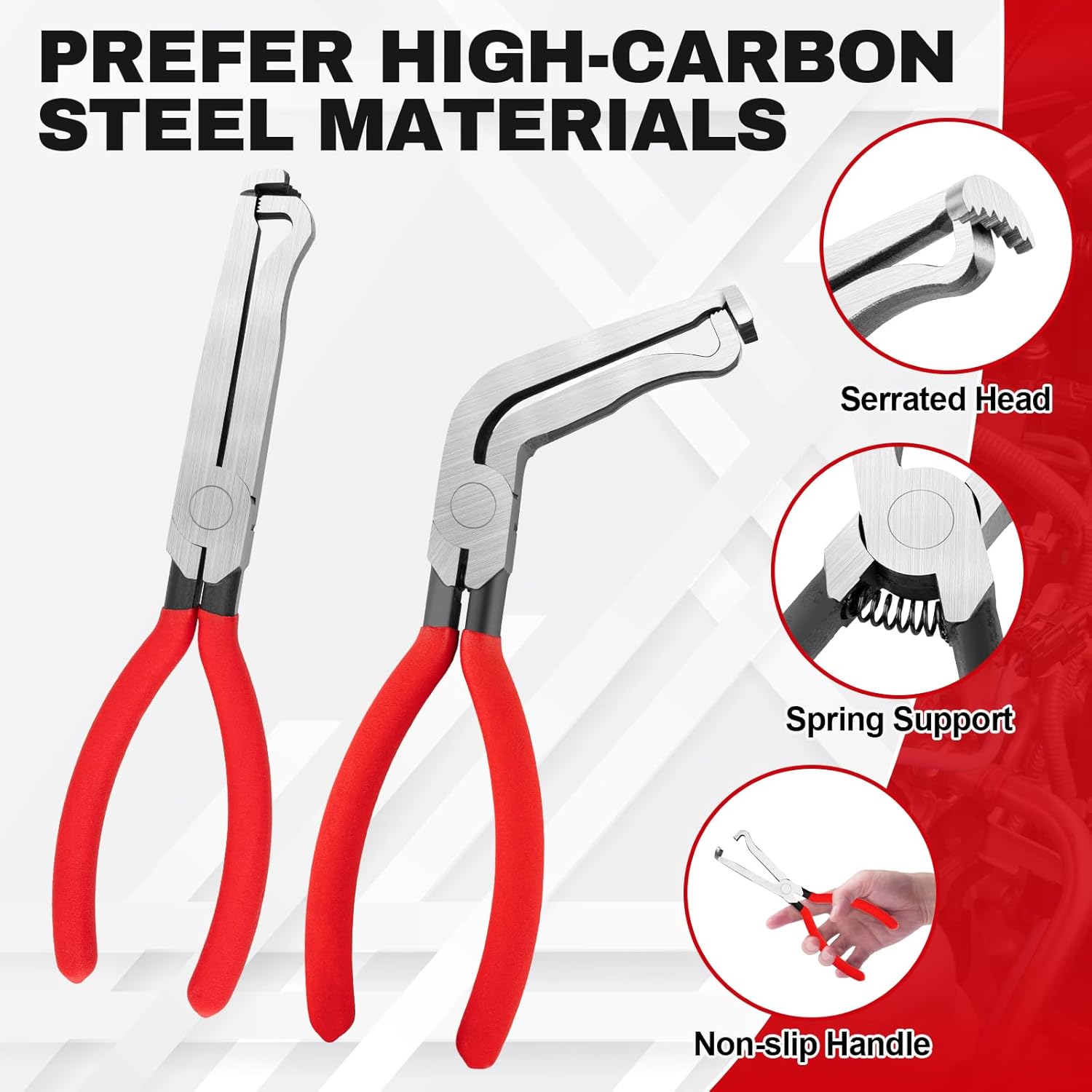 Red 3 Piece Automotive Wire Connector Removal Tool Set with Straight Bent and Dual End Pliers for Electrical Harness Disassembly