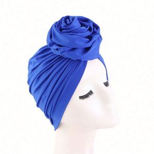 Fashion New Solid Top Knot Women's Turban Hat Pre-Tied Polyester <b>Canvas</b> Fabric One Size Fits Most with Flower - Product Image 5