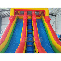 Château Gonflable Aquatique Extérieur Rouge et Bleu pour Enfants avec Double Toboggan et Souffleur