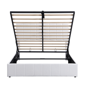 Willsoon hiện đại mềm bọc Lift-Up lưu trữ nền tảng giường thủy lực cơ chế vải trắng thân thiện với môi Khung gỗ bền - Product Image 4