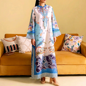 Women Blue Silk Bridal Knee-Length Long Sleeve Regular Fit Indian Pakistani <b>Suit</b> <b>Dress</b> All Seasons - Product Image 1