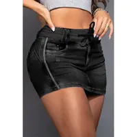 Promotion : Culottes en jean pour femme, taille haute, style Y2K, coupe droite, avec cordon de serrage, dentelle et fermeture éclair, pour l'été