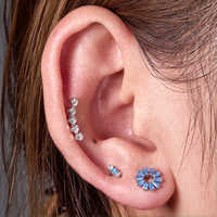 -TT- Titane ASTM F136 Or 16G à filetage interne, triple perles, zircon CZ, labret, hélix, conque, cartilage, tragus, dos plat