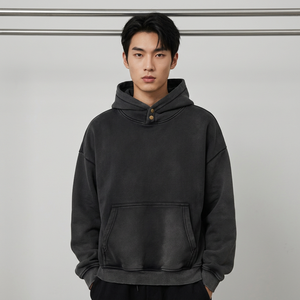 เสื้อฮู้ดโอเวอร์ไซส์ผู้ชาย สีพื้น ผ้าฝ้ายเฟรนช์เทอร์รี่ ระบายอากาศได้ดี สวมใส่สบายๆ สำหรับฤดูใบไม้ร่วง - Product Image 2