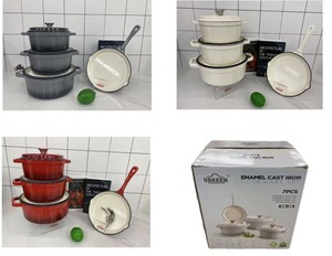 Ensemble de 7 ustensiles de cuisine <span class=keywords><strong>en</strong></span> <span class=keywords><strong>fonte</strong></span> <span class=keywords><strong>émaillée</strong></span> anti-rayures, comprenant des casseroles, une <span class=keywords><strong>cocotte</strong></span> avec couvercle <span class=keywords><strong>en</strong></span> fer et une poêle à poignée unique - Product Image 6