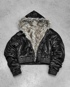 Veste unisexe en cuir de haute qualité, nouvelle mode, personnalisable par OEM, coupe-vent, hiver, avec fourrure douce grise, réversible, fermeture éclair, streetwear - Product Image 4