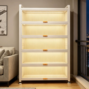 TALONGJ Armoire de rangement multi-niveaux en acier, à ouverture rabattable, anti-poussière, à poser au sol, durable, pour salon, jouets, loisirs créatifs et présentation de récompenses - Product Image 5