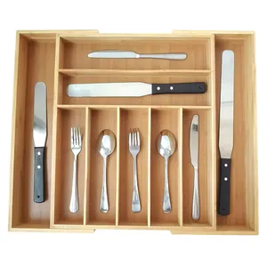 Organizador de cubiertos personalizado para cocina, organizador de cubertería con cajón amboo para cuchara y tenedor