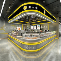 Comptoir de bar à café haut de gamme pour café, design professionnel, éclairage LED jaune, comptoir à bubble tea, kiosque