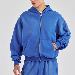 Sudadera con capucha y cremallera <span class=keywords><strong>para</strong></span> <span class=keywords><strong>hombre</strong></span>, de algodón grueso tipo felpa, con lavado ácido, corte cropped y holgado, con pedrería, personalizable con logotipo del fabricante. - Product Image 1