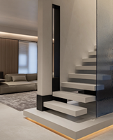 Escalier flottant moderne avec éclairage LED - Escalier en verre suspendu avec garde-corps en bois pour villa, loft, escalier intérieur