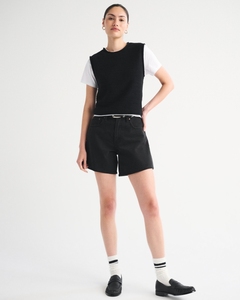 Leduo Customized Solid Black Textured Knitted Sleeveless Vest Women Crew Neck <b>Cropped</b> Layering Knit Tank <b>Top</b> Casual Daily - Product Image 2