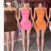 Nouvelle Robe Mini Tube Moulante Sexy Printemps-Été pour Femme, Épaules Dénudées, Sans Manches, Dos Nu, Coupe Slim, Couleur Unie, Tenue de Soirée