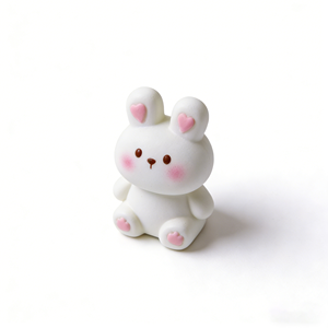 ตุ๊กตากระต่ายเรซิ่นน่ารัก รูปปั้นกระต่ายสีขาวสไตล์คาวาอิ พร้อมหัวใจสีชมพูสำหรับตกแต่งโต๊ะ - Product Image 2