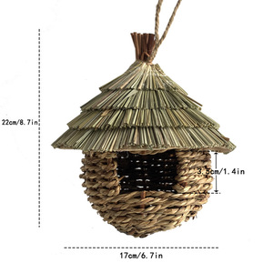 Nichoir à oiseaux tissé à la main 17x22 en herbe, à suspendre en extérieur pour le jardin - Product Image 3