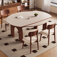 Nouvel arrivage Table à manger pliable moderne en pierre frittée extensible et facile à assembler avec pieds en bois massif pour 4 à 8 personnes