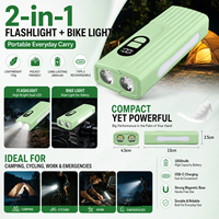 Lampe de vélo LED rechargeable étanche IP44 Z838 verte en ABS, avec fonction Power Bank et chargement USB Type-C, 500LM, modes Haute/Basse/Flash, idéale pour le camping