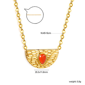 Collier pendentif géométrique en acier inoxydable plaqué or avec pierre rouge, chaîne claviculaire pour femme, bijou cadeau - Product Image 5