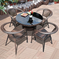 Meubles de jardin en rotin très demandés, ensemble table et chaises de salle à manger pour 4 personnes, résistant aux intempéries