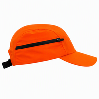 Groothandel op maat gemaakte logo oranje 5-panel tech cap met zijritszak, utility sport pet, fabrieksprijs, geschikt voor hardlopen